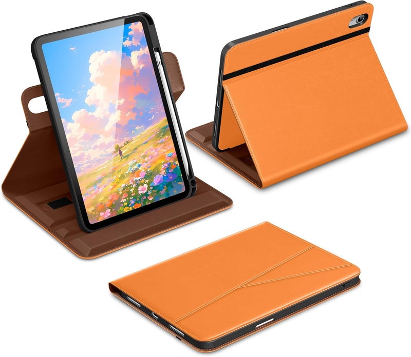 DTTO for iPad A16 Case, iPad 11th / 10th Generation Case (2025/2022), 360 Degree Rotating Premium Leather Folio Stand Cover with Pencil Holder, New Orange - Image 1